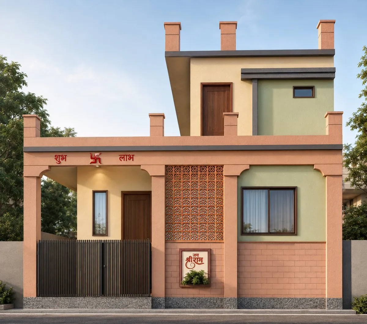 Bungalow elevation, Jodhpur — daylight